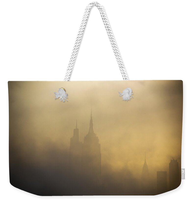Nyc Weekender Tote Bag featuring the photograph Morning Fog over NYC by Alina Oswald
