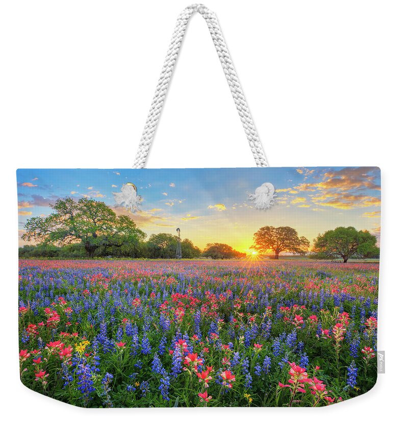 Wildflowers Weekender Tote Bag featuring the photograph Morning Glory of Spring Texas Wildflowers 3192 by Rob Greebon