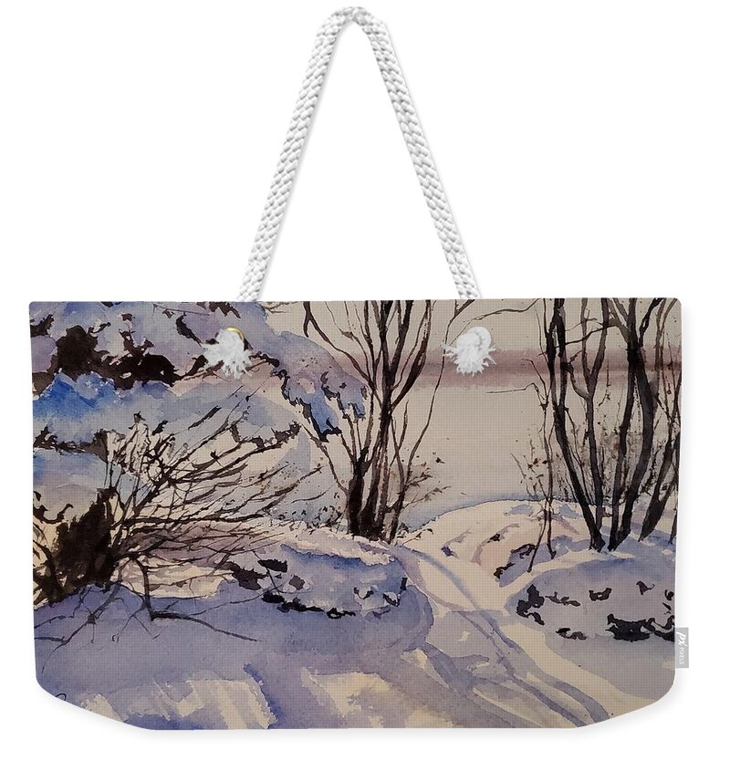 Landscape Weekender Tote Bag featuring the painting Morning Glow by Sheila Romard