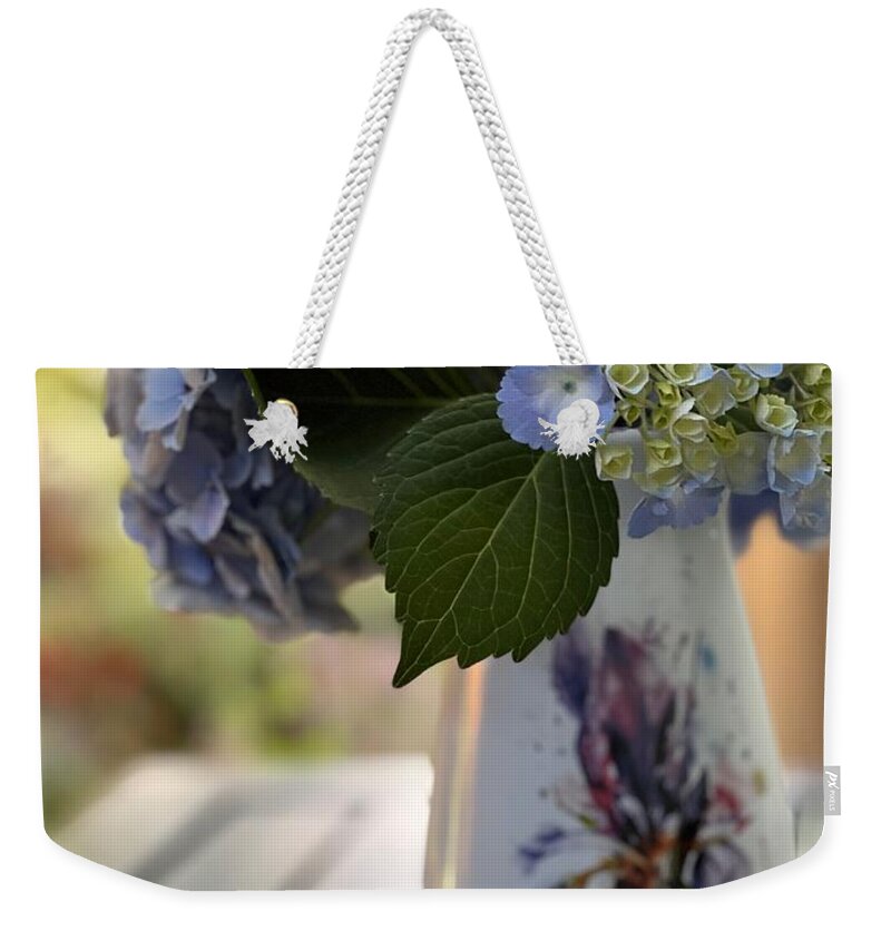 Still Life Weekender Tote Bag featuring the photograph Morning Hydrangeas Bouquet by Bonnie Bruno