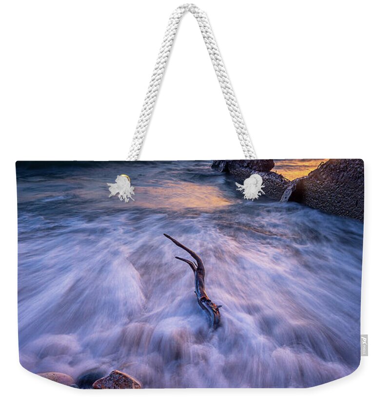 Clouds Weekender Tote Bag featuring the photograph Morning on the MKE Shore by Andrew Slater
