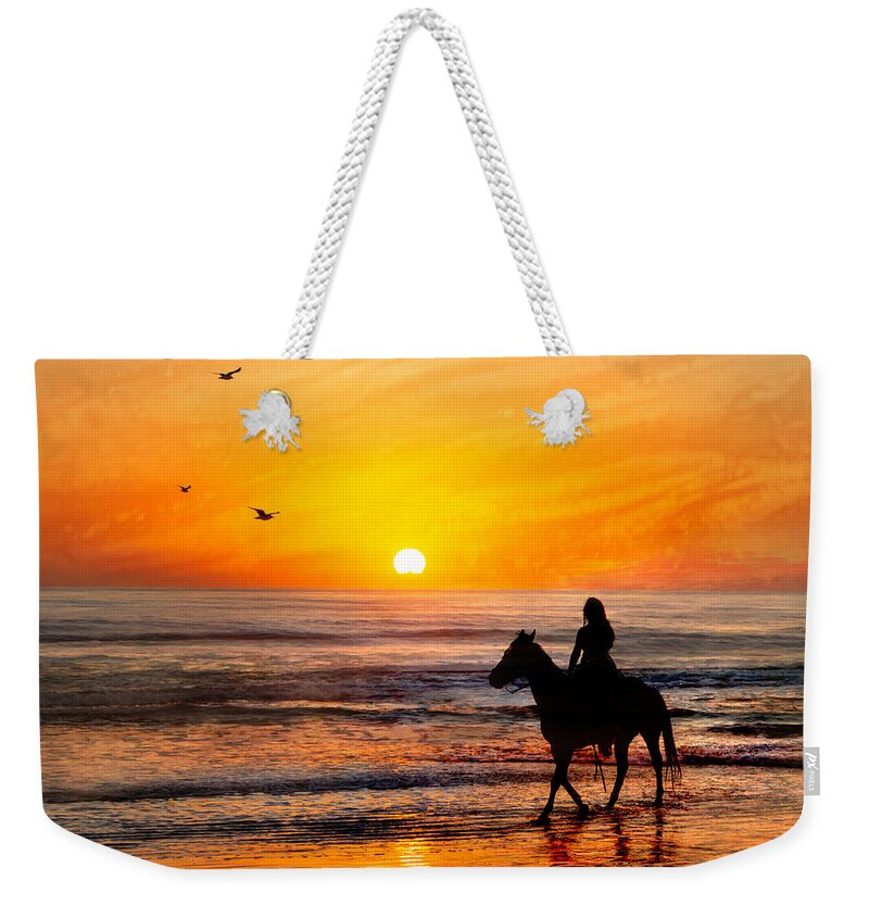 Sunset Weekender Tote Bag featuring the photograph Morning Ride-Limited Edition by Shara Abel