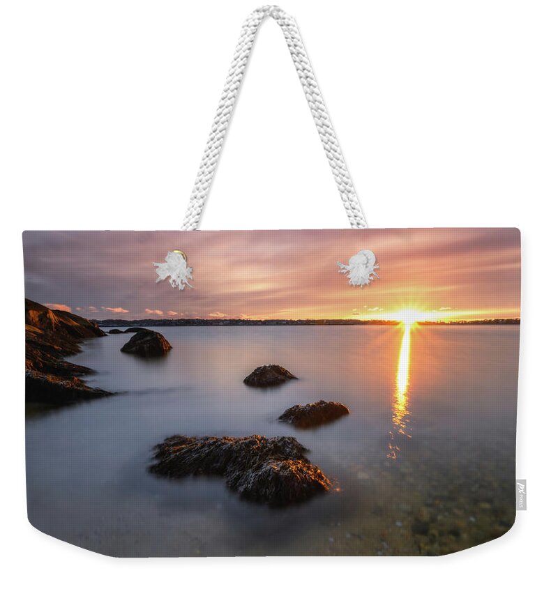 Sunrise Weekender Tote Bag featuring the photograph Morning Sun, Stage Fort Park by Michael Hubley