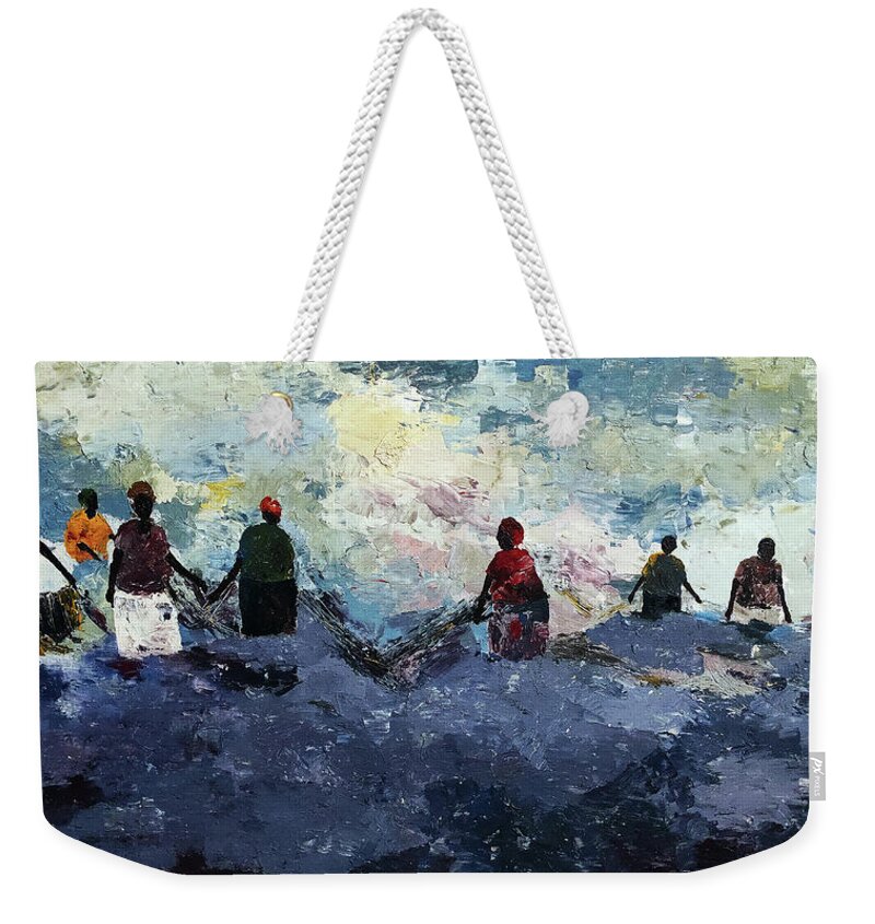 African Art Weekender Tote Bag featuring the painting Morning Tide by Tarizai Munsvhenga