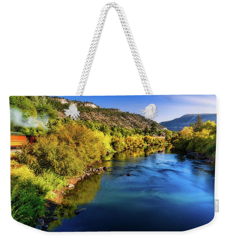 Train Weekender Tote Bag featuring the photograph Morning Train to Silverton by Bradley Morris