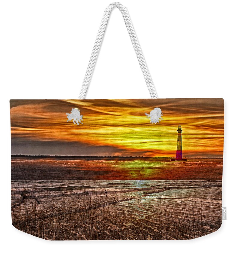 Lighthouse Weekender Tote Bag featuring the photograph Morris Island Lighthouse Sunrise by Bill Barber