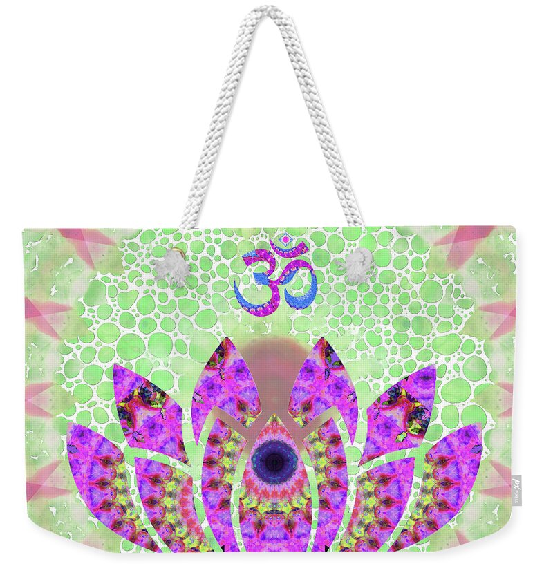 Lotus Weekender Tote Bag featuring the painting Mosaic Meditation - Pink Lotus Art - Sharon Cummings by Sharon Cummings