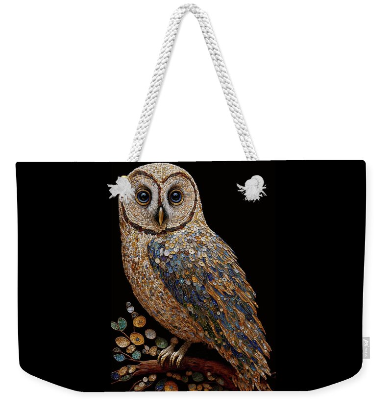 Owls Weekender Tote Bag featuring the digital art Mosaic Owl by Peggy Collins