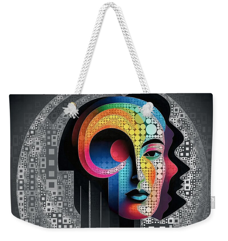 Abstract Weekender Tote Bag featuring the digital art Mosaic Style Abstract Portrait - 01463 by Philip Preston