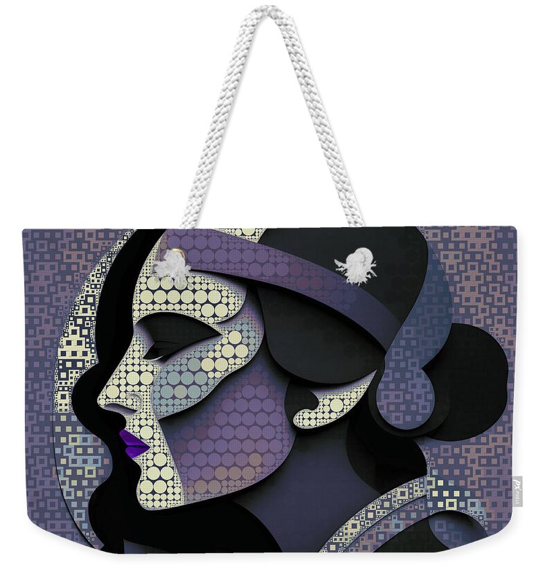 Abstract Weekender Tote Bag featuring the digital art Mosaic Style Abstract Portrait - 01707b by Philip Preston