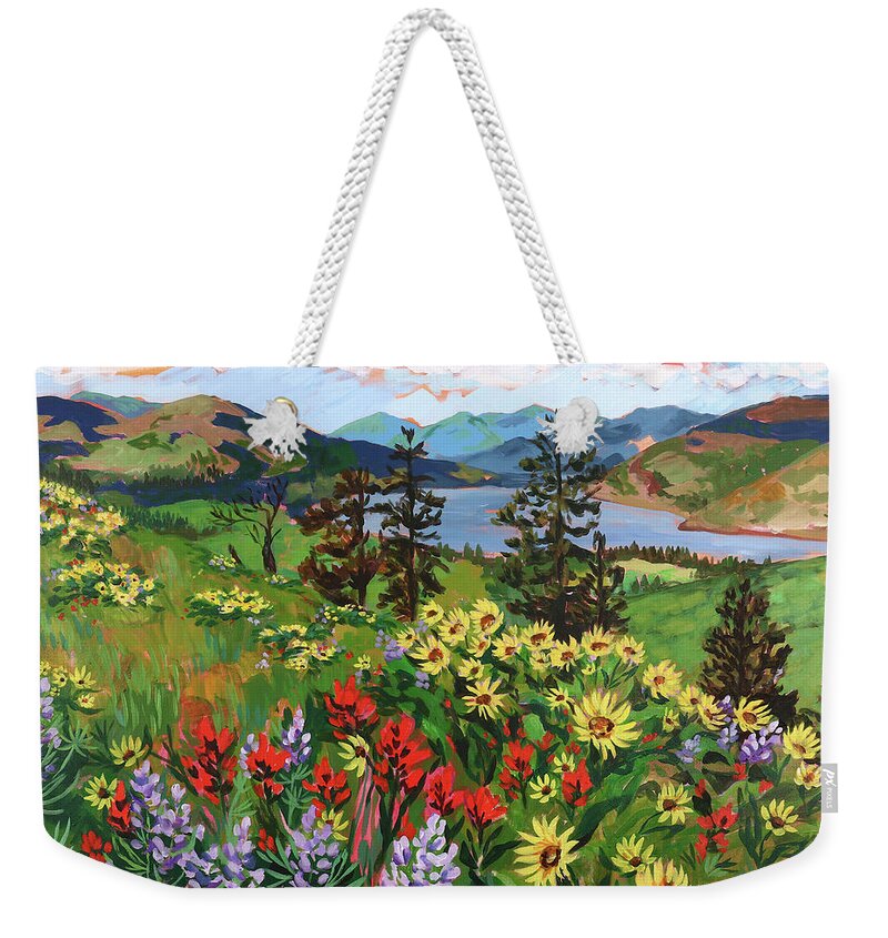 Wildflower Weekender Tote Bag featuring the painting Mosier Wildflowers by Anisa Asakawa