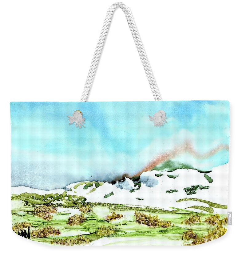 Snow Weekender Tote Bag featuring the painting Mother Nature's Stutter Step by Angela Marinari