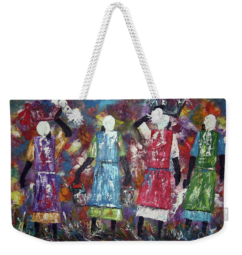  Weekender Tote Bag featuring the painting Mothers Come Home by Peter Sibeko