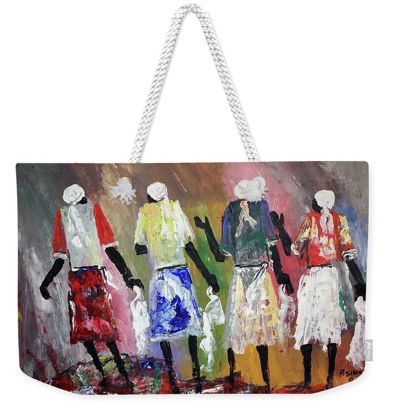 African Art Weekender Tote Bag featuring the painting Mothers Of Peace by Peter Sibeko 1940-2013