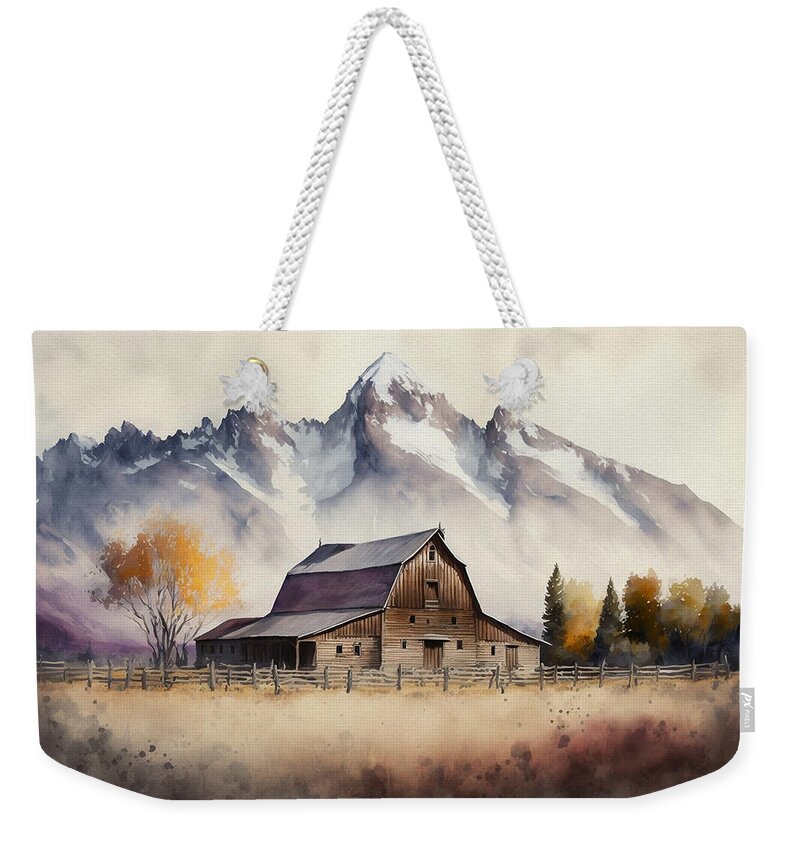 Wyoming Weekender Tote Bag featuring the digital art Moulton Barn by Kai Saarto