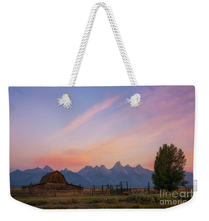 Mormon Row Sunrise Panorama Weekender Tote Bag featuring the photograph Moulton Barn Sunrise by Michael Ver Sprill