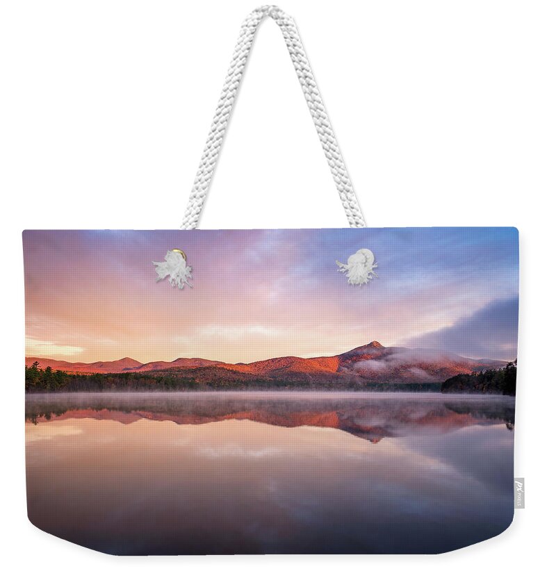 52 With A View Weekender Tote Bag featuring the photograph Mount Chocorua Autumn Mist by Jeff Sinon