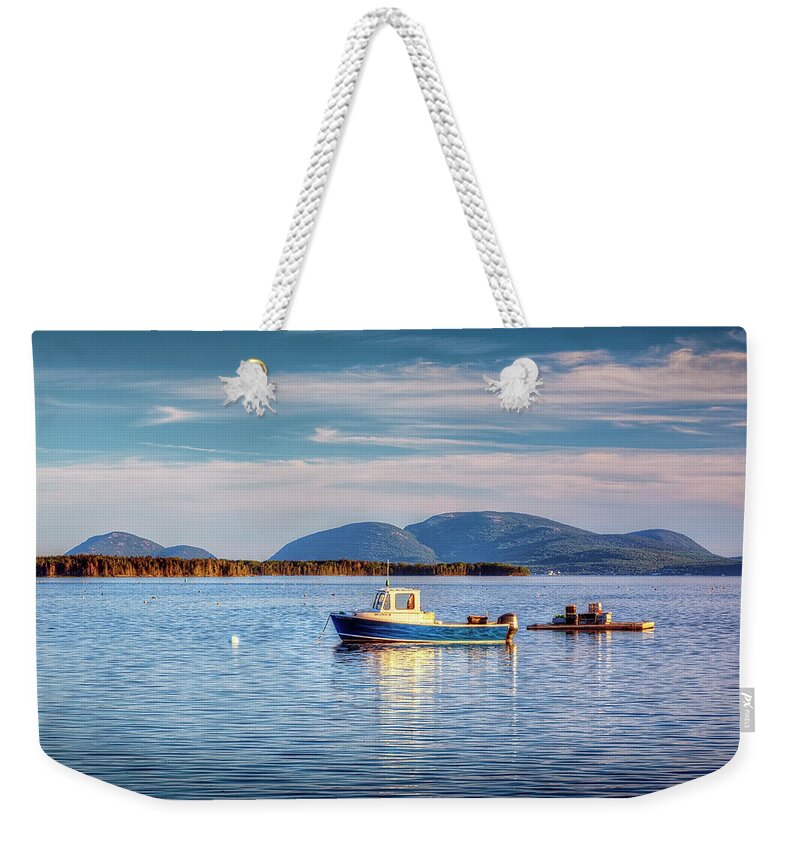 Lobster Boat Weekender Tote Bag featuring the photograph Mount Desert Island a5932 by Greg Hartford