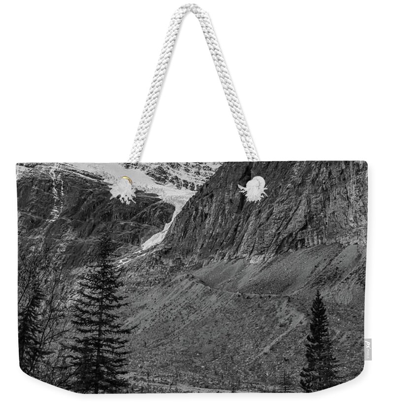 Mount Edith Cavell Hiking Bridge Weekender Tote Bag featuring the photograph Mount Edith Cavell Hiking Bridge by Dan Sproul