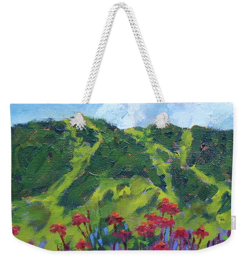 Aspen Weekender Tote Bag featuring the painting Mountain Blooms by Mary Benke