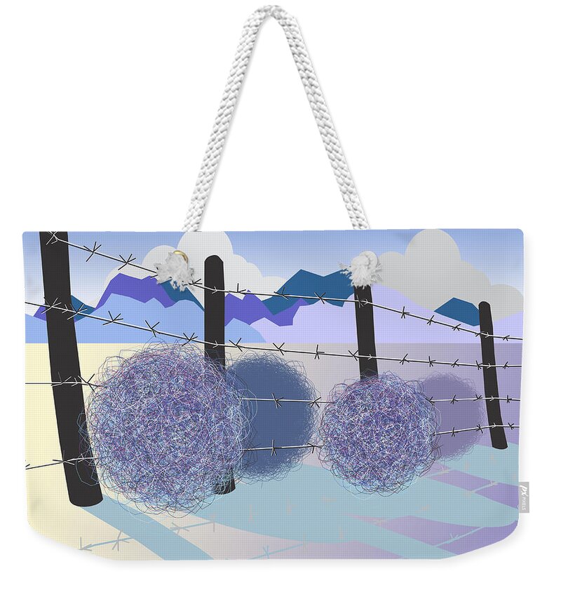 Landscape Weekender Tote Bag featuring the digital art Mountain Blue Vista by Ted Clifton