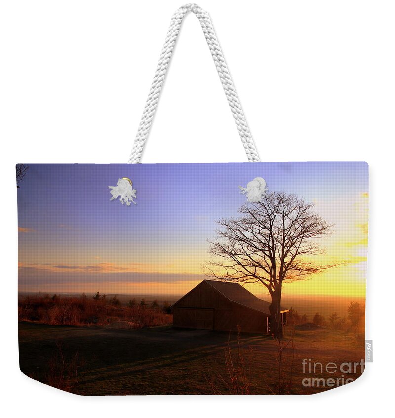 Maine Weekender Tote Bag featuring the photograph Mountain Cabin at Sunset by Lennie Malvone