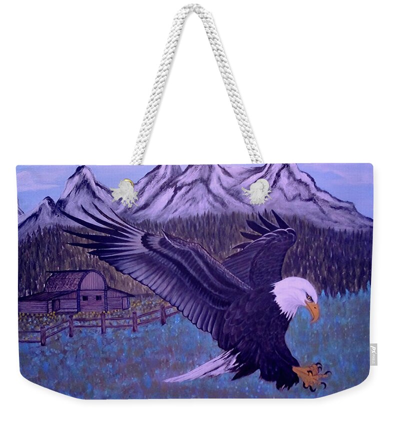 Eagle Weekender Tote Bag featuring the painting Mountain Eagle by Adele Moscaritolo