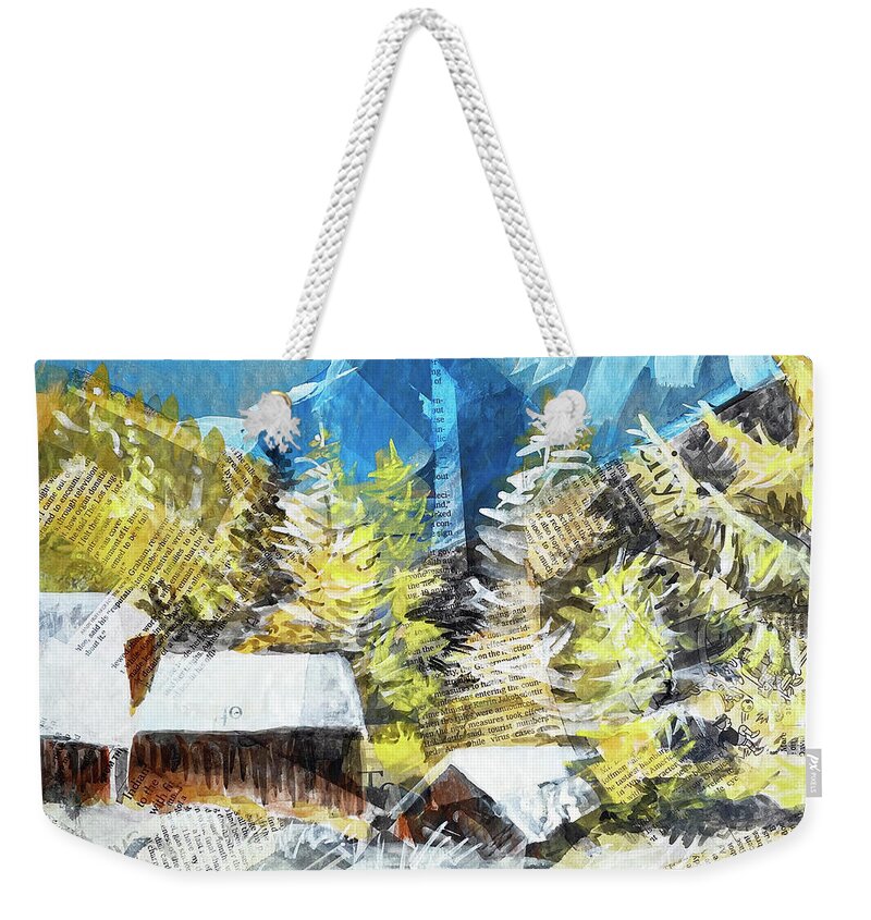 Hutte Weekender Tote Bag featuring the painting Mountain huts by Tilly Strauss