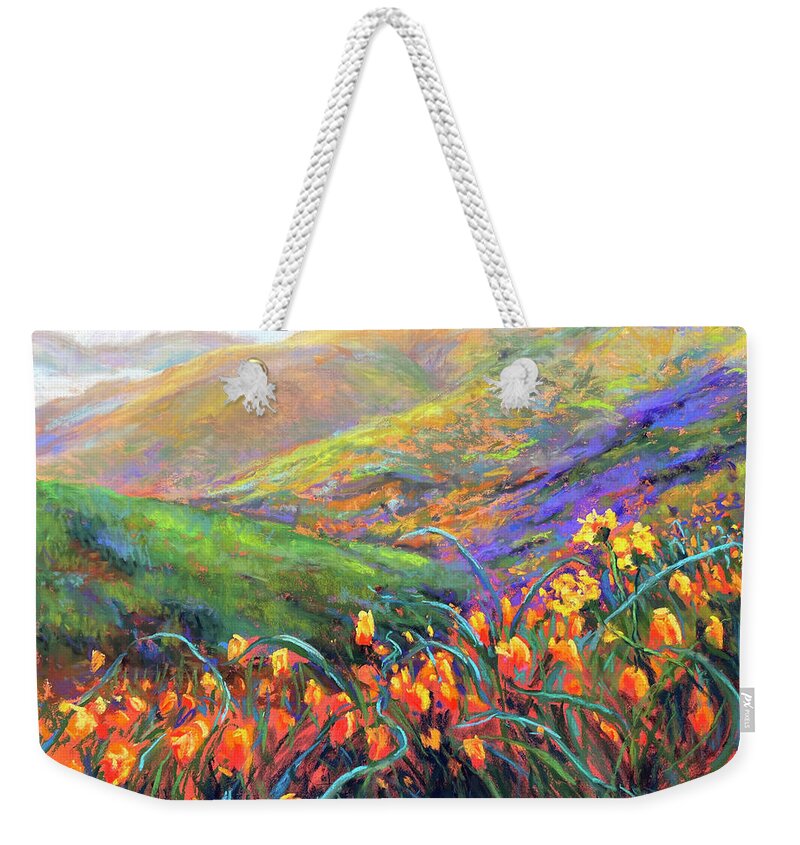 Mountain Painting Weekender Tote Bag featuring the painting Mountain Jubilee by Susan Jenkins