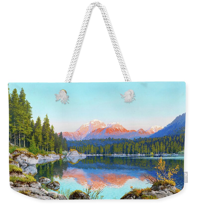 Vintage Weekender Tote Bag featuring the digital art Mountain Lake by Gary Grayson