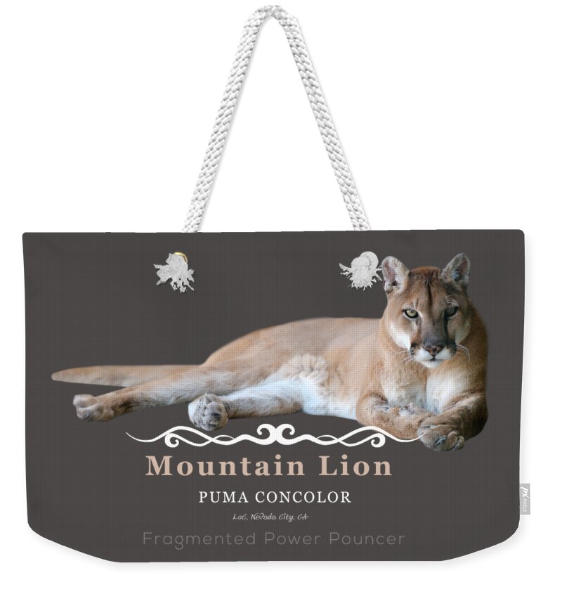 Mountain Lion Weekender Tote Bag featuring the digital art Mountain Lion Fragmented Power Pouncer by Lisa Redfern