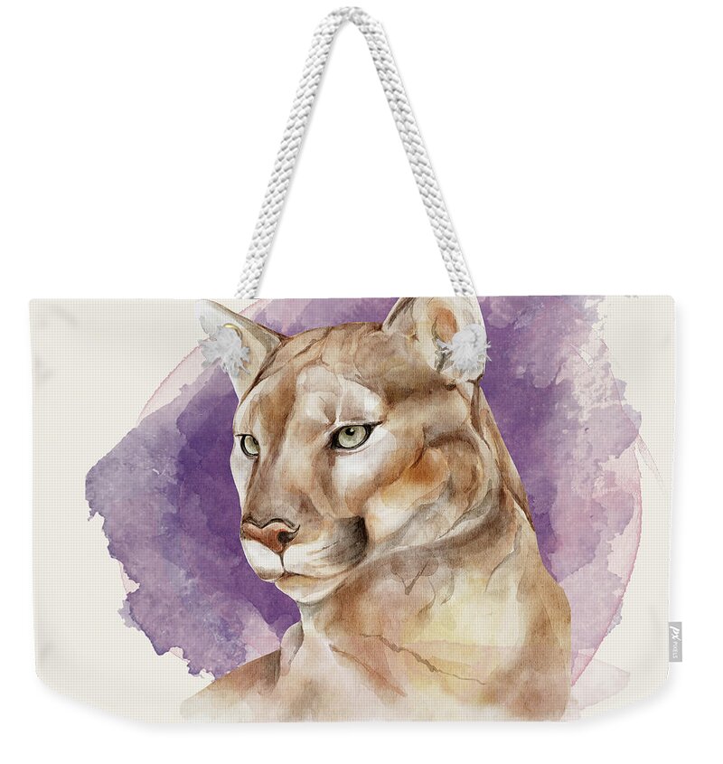 Mountain Lion Weekender Tote Bag featuring the painting Mountain Lion by Garden Of Delights