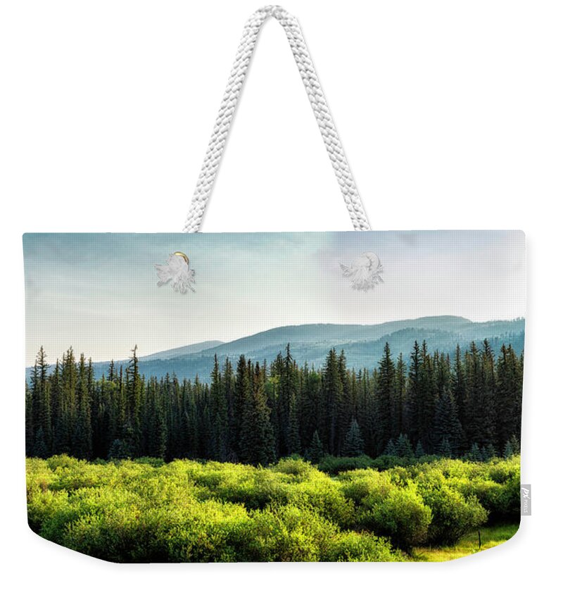 Mountains Weekender Tote Bag featuring the photograph Mountain Morning by Ron McGinnis