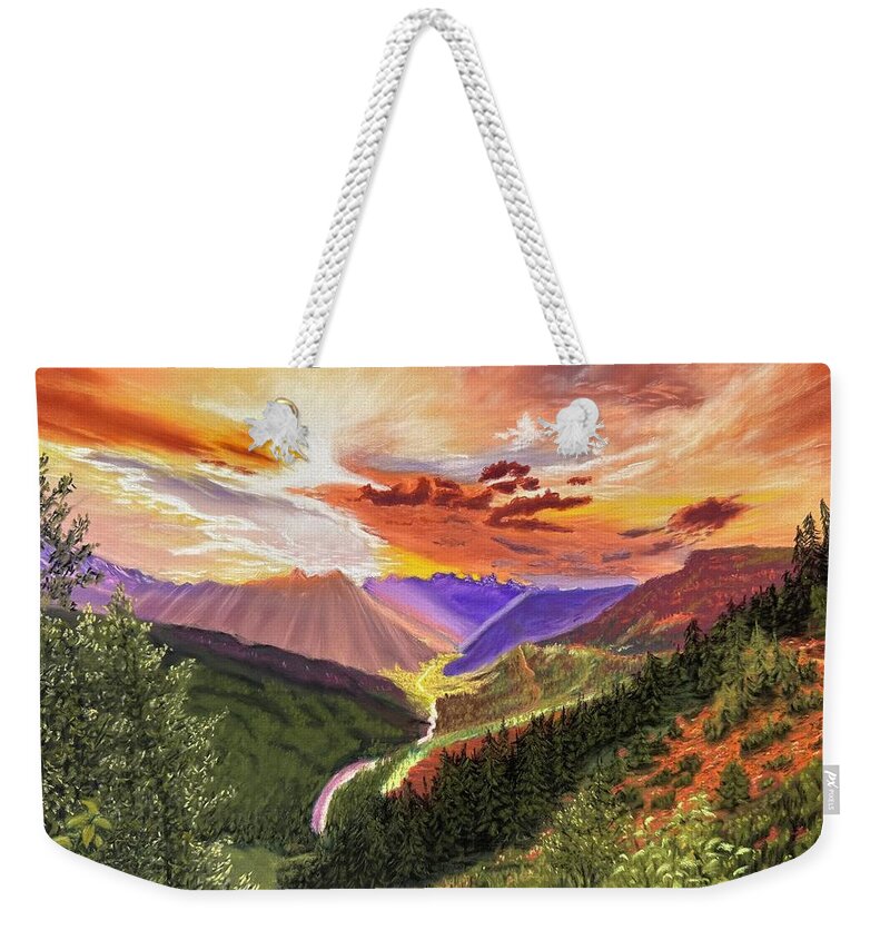 Smokies Weekender Tote Bag featuring the pastel Mountain Splendor by Marlene Little