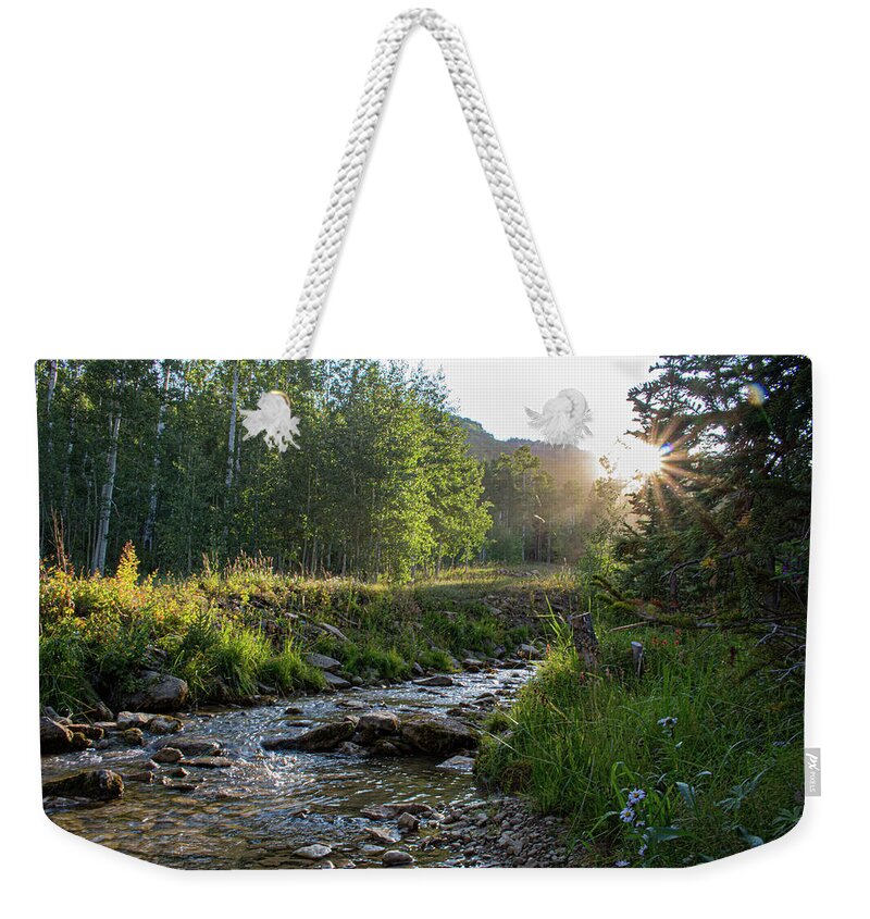 Recreation Weekender Tote Bag featuring the photograph Mountain Stream at Sunrise by K Bradley Washburn