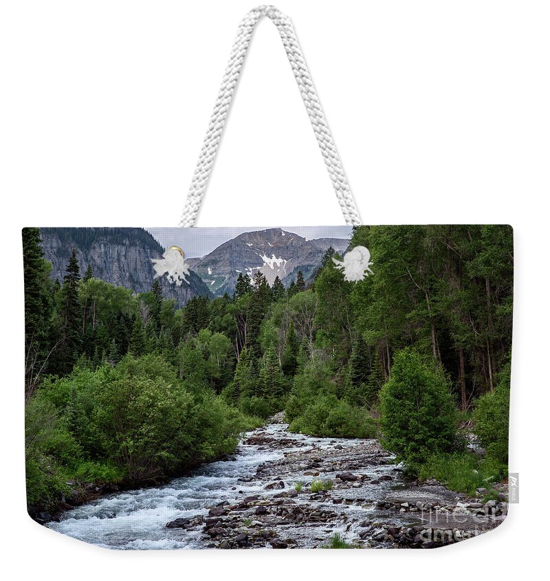 Landscape Weekender Tote Bag featuring the photograph Mountain Stream in the San Juans by Melany Sarafis
