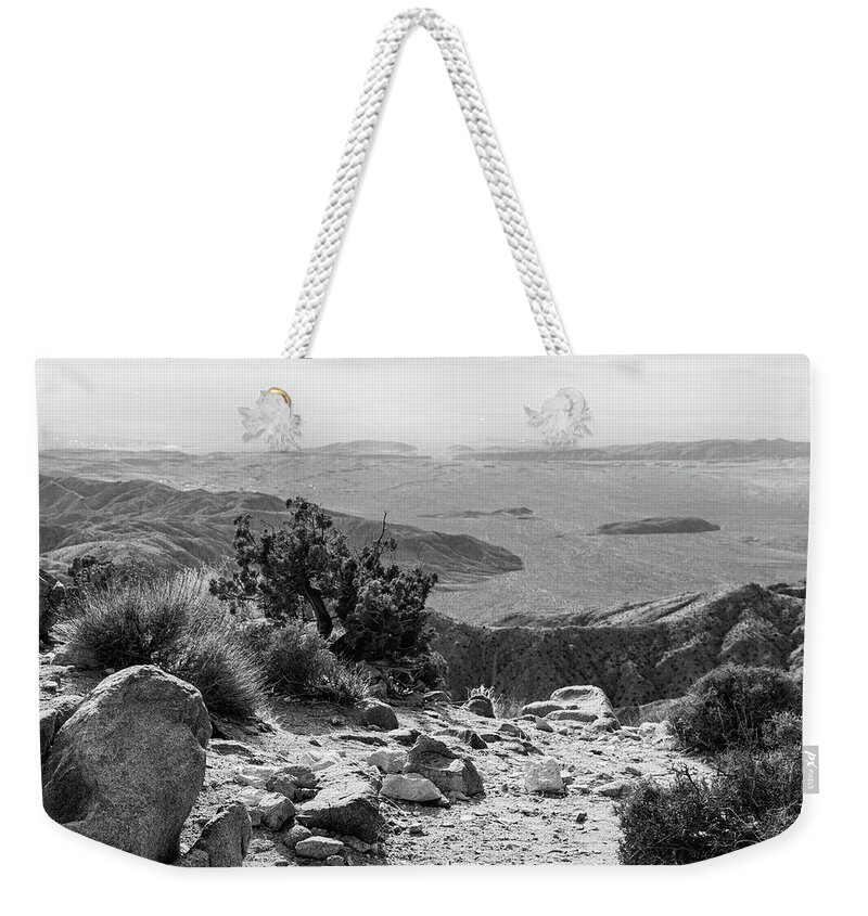 Landscape Weekender Tote Bag featuring the photograph Mountain Tops Black and White by Claude Dalley