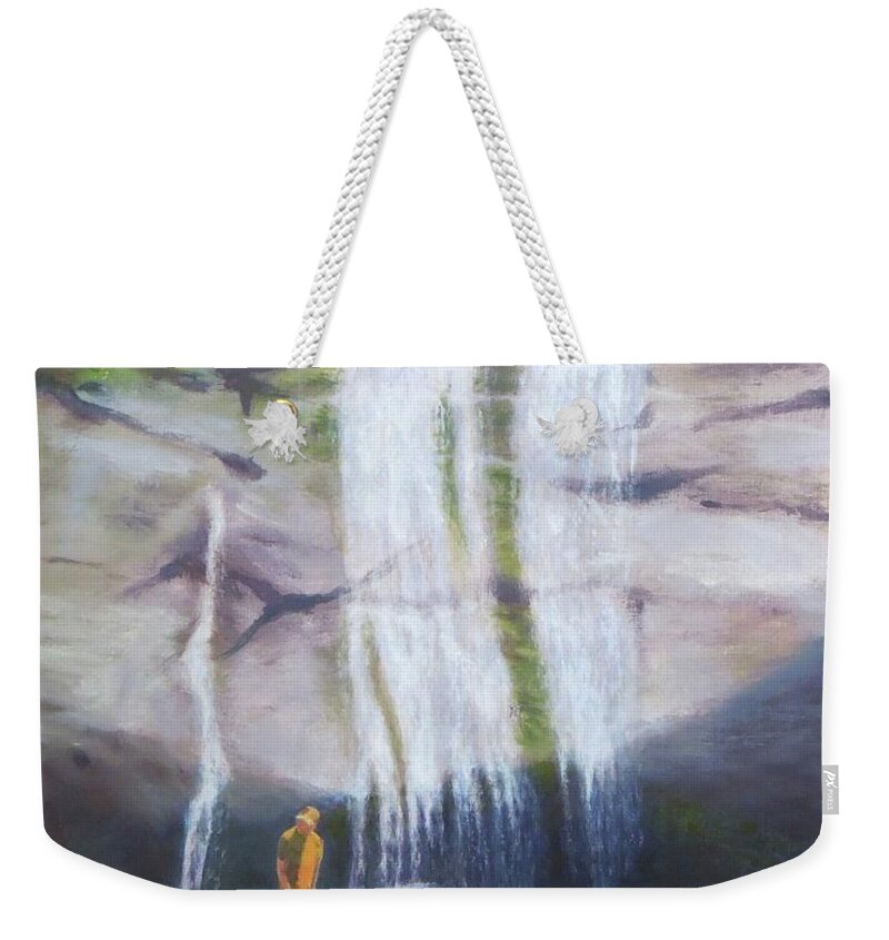 Waterfalls Weekender Tote Bag featuring the painting Mountain Treasure by Phyllis Andrews