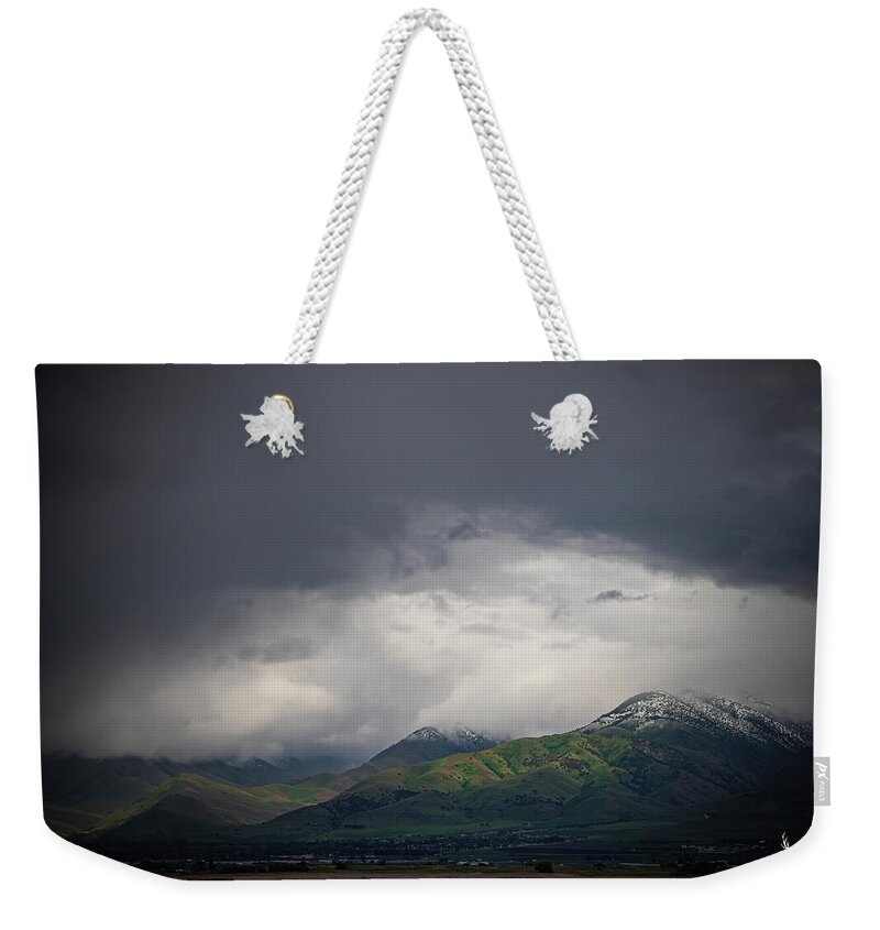Mountains Weekender Tote Bag featuring the photograph Mountains in the Sky by Pam Rendall