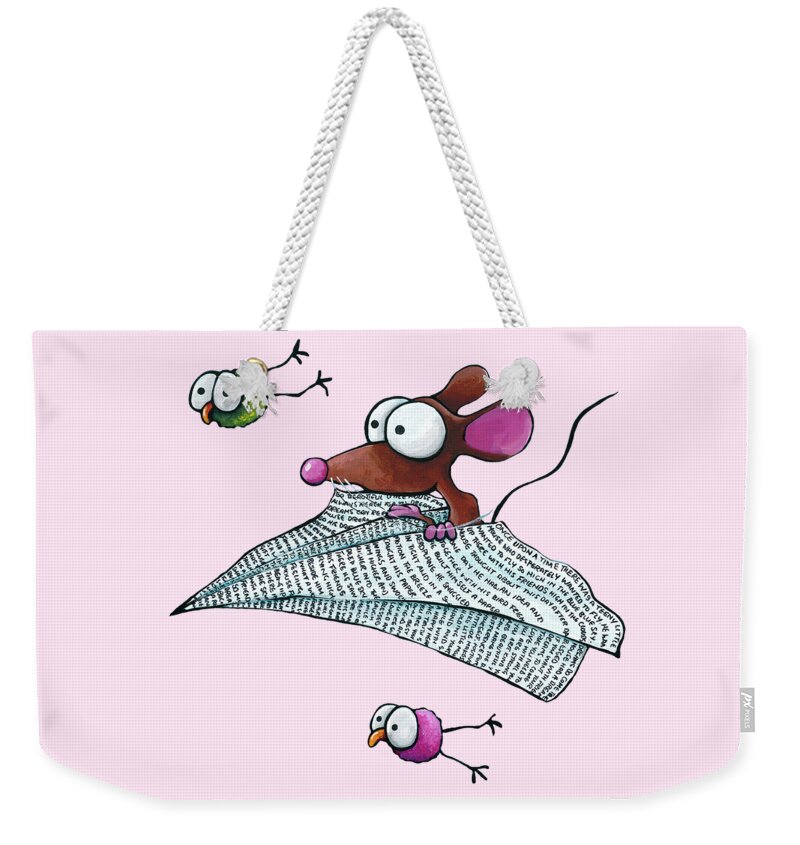 Mouse Weekender Tote Bag featuring the painting Mouse in a Paper Plane by Lucia Stewart