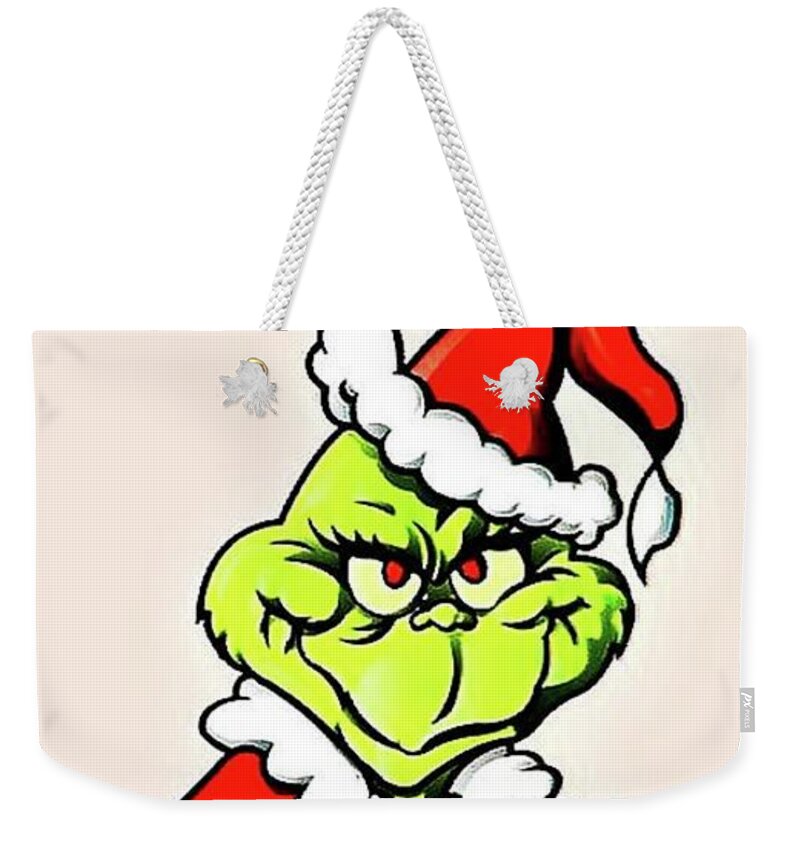 Mr. Grinch Weekender Tote Bag featuring the painting Merry Grinchmas Mr. Grinch by Teresa Trotter