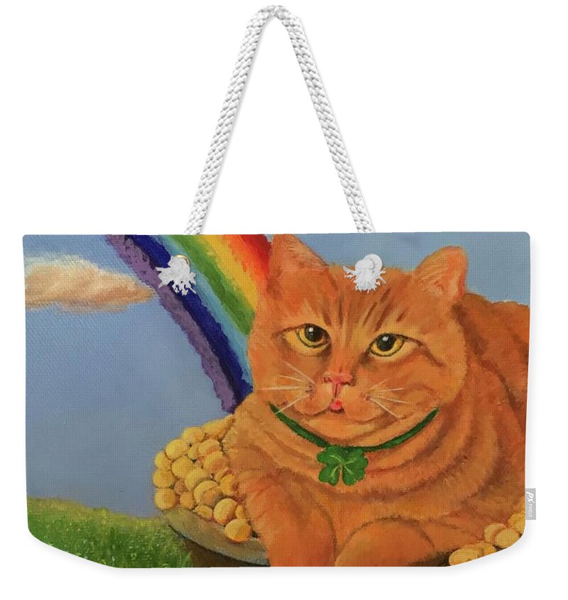 Cat Weekender Tote Bag featuring the painting Mr. Lucky by Jane Ricker