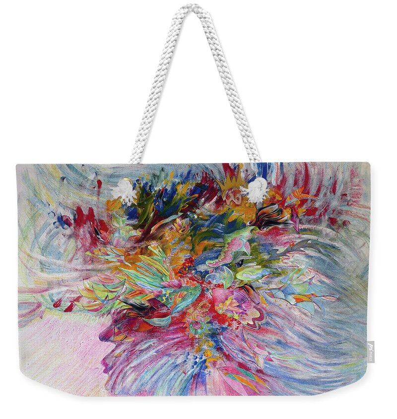 Abstract Weekender Tote Bag featuring the mixed media Mrs. Rucker's Sea Bonnet by Rosanne Licciardi