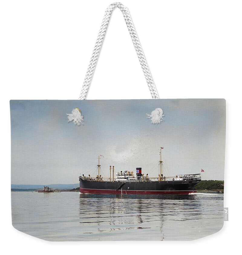 Cargo Ship Weekender Tote Bag featuring the digital art M.S. Fernglen by Geir Rosset