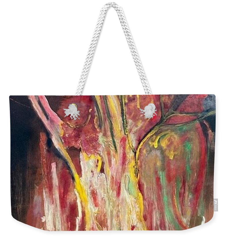 Woman Weekender Tote Bag featuring the painting Ms. Fire by Peggy Blood