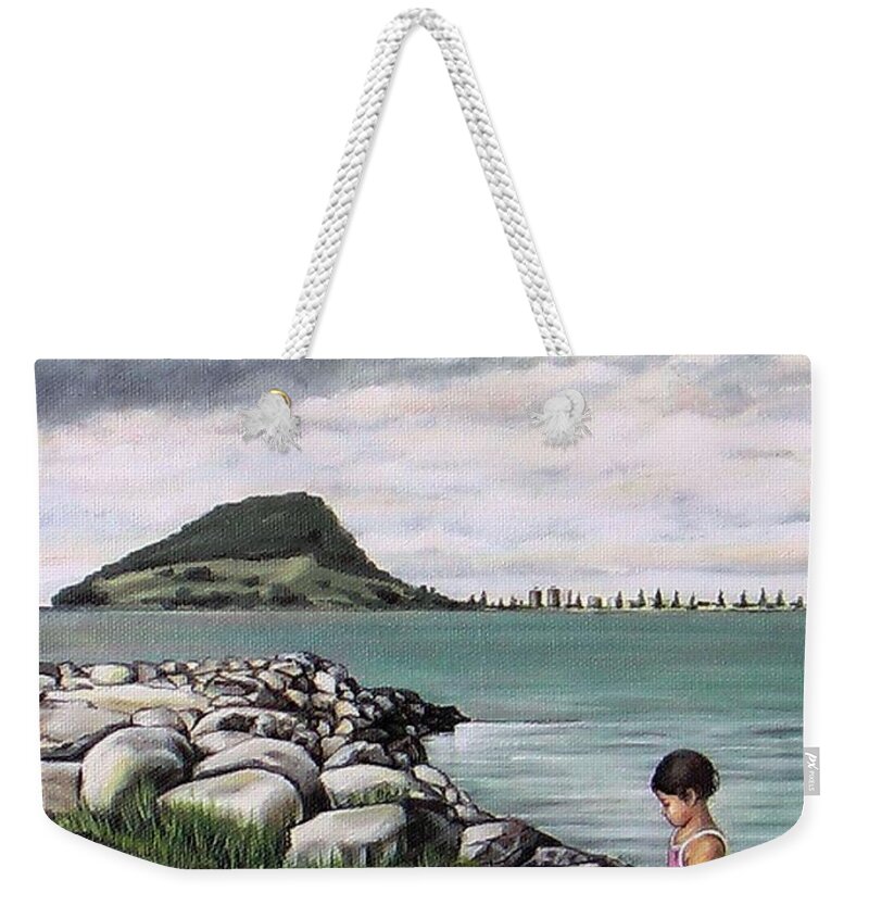 Sea Weekender Tote Bag featuring the painting Mt Maunganui 140408 by Sylvia Kula