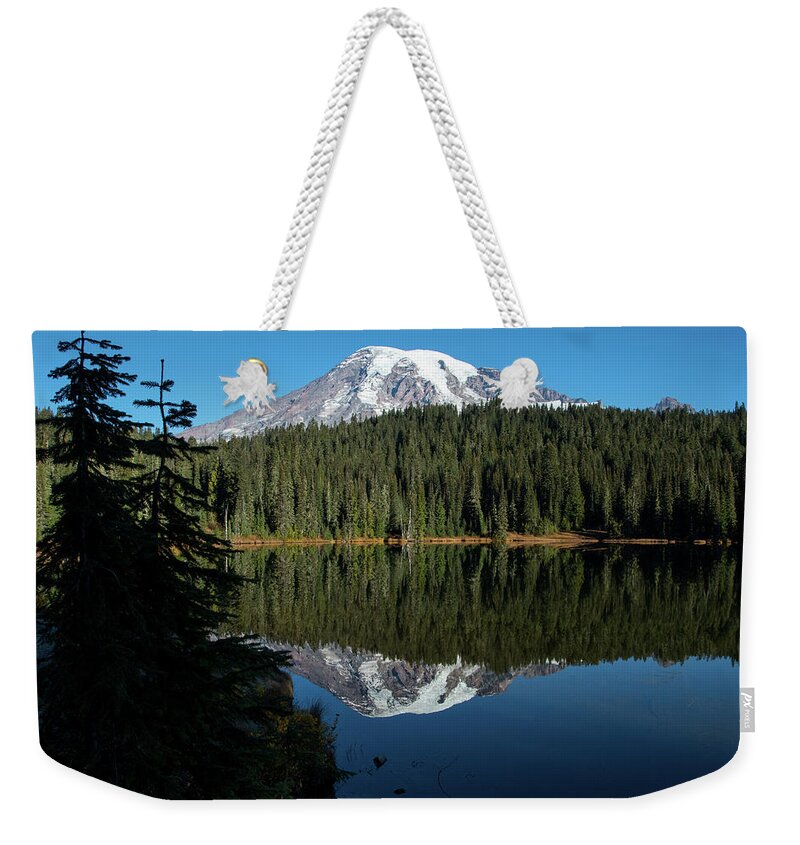 Mt. Rainier Weekender Tote Bag featuring the photograph Mt. Rainier Reflection by Shari Sommerfeld