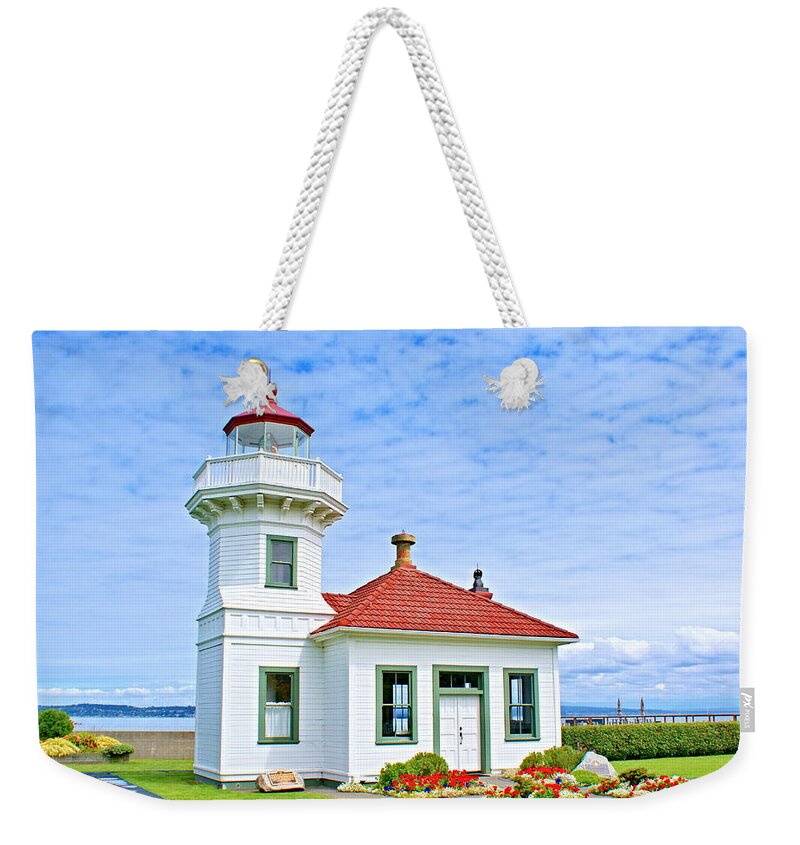 Landscape Weekender Tote Bag featuring the photograph Mukleto Light Station by Bill TALICH