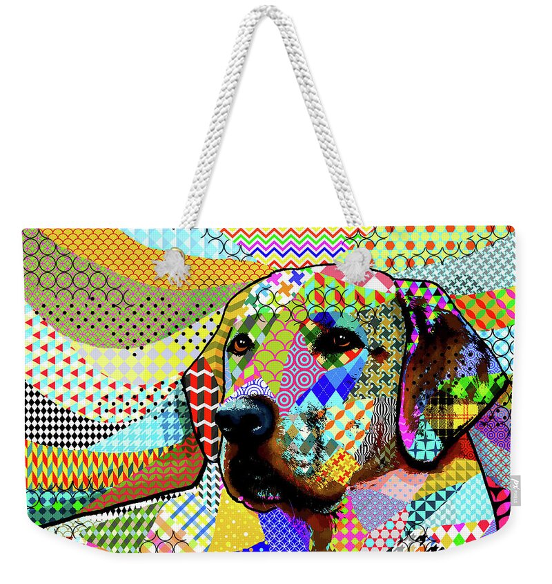 Dog Weekender Tote Bag featuring the digital art Multicolor Golden Retriever Dog 165 Patterns - by artist Lucie Dumas by Lucie Dumas