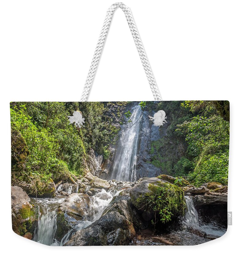 Andes Weekender Tote Bag featuring the photograph Mundug waterfall by Henri Leduc